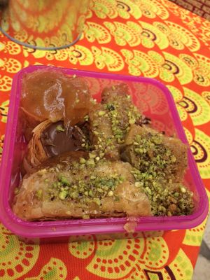 Selection of vegan baklava I took to the ship with me, I bought my own box that seals well at Rose's Bakery in Corfu