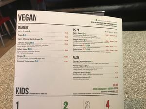 Vegan menu with clear labels  at La Porchetta in Auckland
