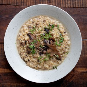 Mushroom barley-otto (vegan optional) at GRØD in Aarhus