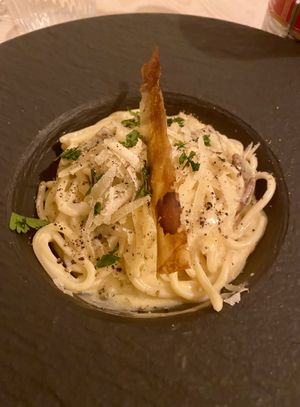 Spaghetti carbonara  at Spritz in Antwerpen