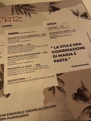 Menu  at Spritz in Antwerpen