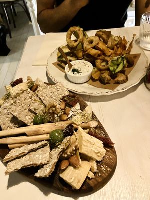 Cheese-platter with “parmesan” and “calamari’s” made form oyster muchrooms!  at Spritz in Antwerpen