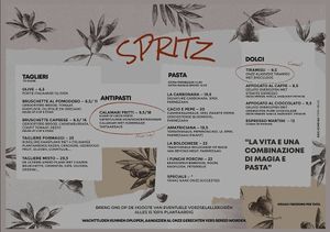 Menu at Spritz in Antwerpen