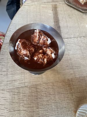 Ice cream with hot chocolate sauce   at Spritz in Antwerpen
