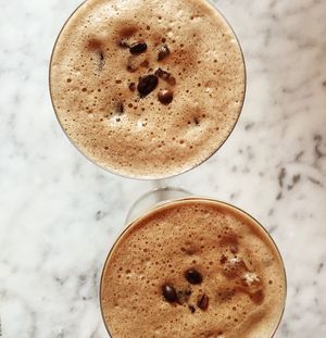 Speciality caffe shakerato, double espresso with ice and agave syrup, shaken until frothy  at Spritz in Antwerpen