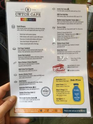Menu, as of March 2019 at Cwtch in Builth Wells
