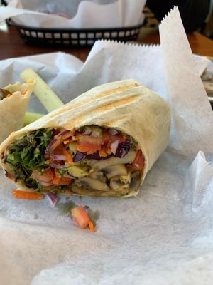 Veggie wrap with carrots and celery as a side  at Serendipity Market & More in Frederick