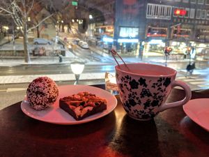vegan desserts and a big cup of tea at Café 60 in Stockholm
