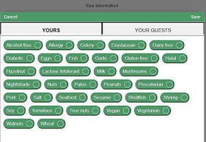 Online reservation dietary restriction selection at Flora Farms in San Jose Del Cabo