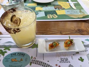 Tasting sample with cocktail  at Flora Farms in San Jose Del Cabo