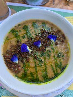 Tomato & Eggplant soup - sooooo good!!!! (Gf) at Flora Farms in San Jose Del Cabo