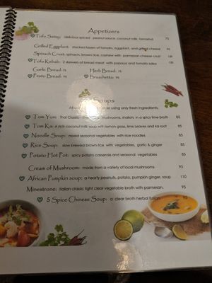Menu at Shanti Lodge in Bangkok
