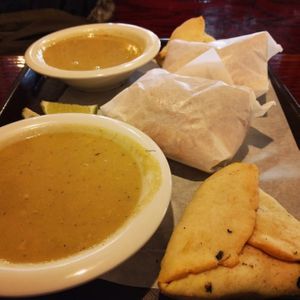 Lentil soup, spinach pie, and falafel sandwiches.  at Sultan's Market - Wicker Park in Chicago