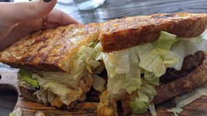 Beyond patty cheeseburger toastie at Love Madre in Cheltenham