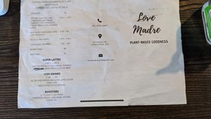 Menu front at Love Madre in Cheltenham