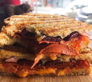 Pizza toastie at Love Madre in Cheltenham