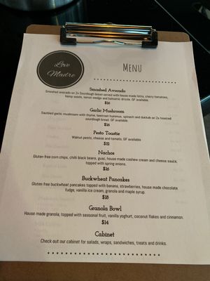 Food menu at Love Madre in Cheltenham
