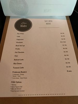 Drinks menu at Love Madre in Cheltenham