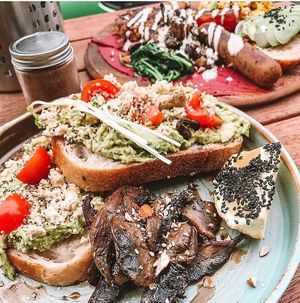 Smashed avocado with a side of mushies at Love Madre in Cheltenham