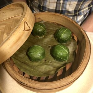 Steamed bok choy dumplings at Kiara Soul Kitchen in New Delhi
