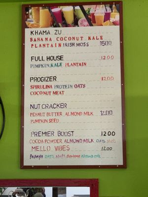 1/2 of smoothie menu at Living Food and Juices in Kingston