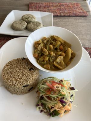 curried jackfruit, quinoa and dumpling  at Living Food and Juices in Kingston