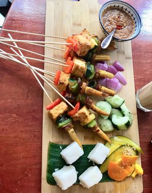 Charcoal grill vegan satay at Wau Restaurant in Amsterdam