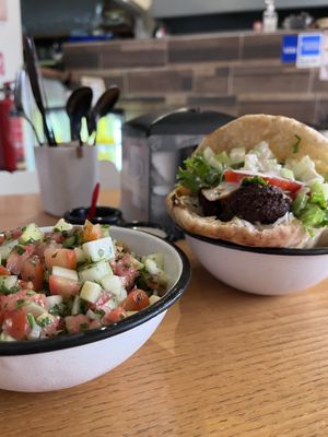 Ensalada Israelí y Falafel en Pita Bread   at Eat Bar in Playa Del Carmen