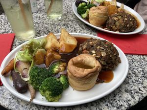 Nut roast with vegan Yorkshire puddings at The Imperial Arms in Chislehurst