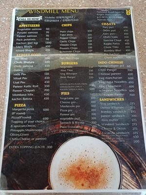 Menu Side B at Windmill in Nairobi