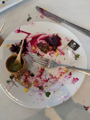 What was leftover after destroying the arepas, with hand made salsa! at Francisca's in San Francisco