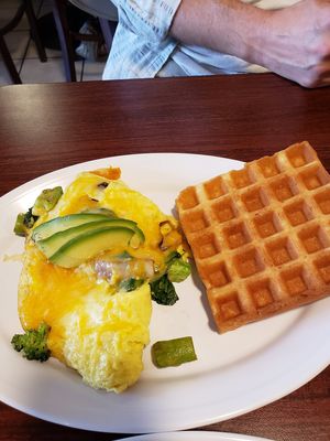Vegetarian omelet and waffle at Waffles and Whatnot in Anchorage