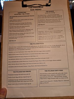 Menu at The Pullman in Folkestone