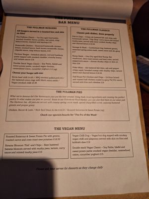 Menu at The Pullman in Folkestone