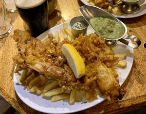 Vegan fish n chips  at The Pullman in Folkestone