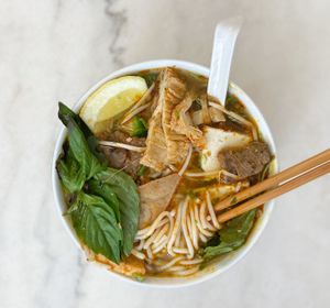 Spicy noodle soup  at Golden Era Vegan Restaurant in San Francisco