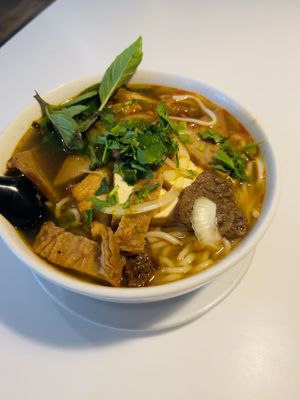 Spicy Noodle Soup. The basil is so good.   at Golden Era Vegan Restaurant in San Francisco