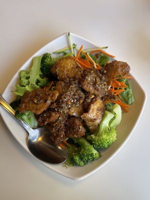 Lemongrass chicken (most popular dish)  at Golden Era Vegan Restaurant in San Francisco