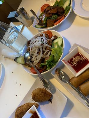 Special chicken and beef, drumsticks and spring rolls  at Golden Era Vegan Restaurant in San Francisco