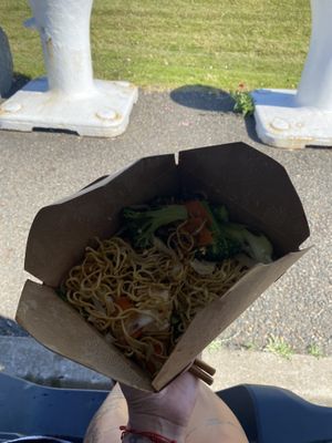 Chow Mein Enjoyed Along the Waterfront (Oakland Port)  at Golden Era Vegan Restaurant in San Francisco
