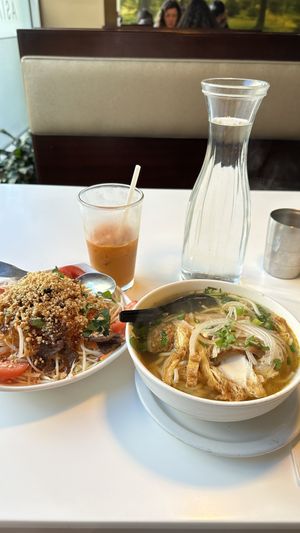 Papaya Salat and spiced noodle soup both great  at Golden Era Vegan Restaurant in San Francisco
