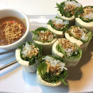 Tofu Spring Rolls with Peanut sauce   at Golden Era Vegan Restaurant in San Francisco
