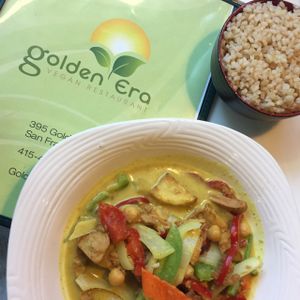 Sweet Potatoe Curry with brown organic rice ?☀️ at Golden Era Vegan Restaurant in San Francisco