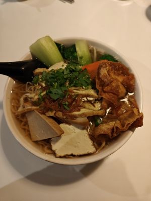 wonton noodle souo at Golden Era Vegan Restaurant in San Francisco