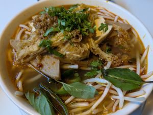 Spicy (not so spicy) noodle soup at Golden Era Vegan Restaurant in San Francisco