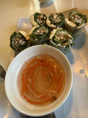 Fresh spring rolls with vegan saucee  at Golden Era Vegan Restaurant in San Francisco