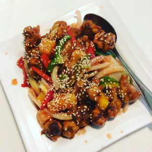 Beautiful! Orange chicken! at Golden Era Vegan Restaurant in San Francisco