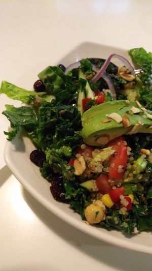 Quinoa, kale, beans with vinaigrette dressing at Golden Era Vegan Restaurant in San Francisco