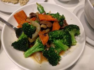 Broccoli and Black Mushroom at Golden Era at Golden Era Vegan Restaurant in San Francisco