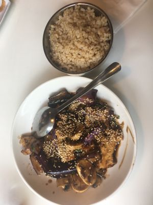 Eggplant and mushroom stir fry  at Golden Era Vegan Restaurant in San Francisco